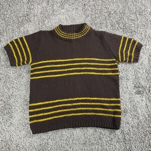 VTG Womens Baby‎ Tee XS/S Brown Y2K Dark Academia Prep Knit Striped Short Sleeve